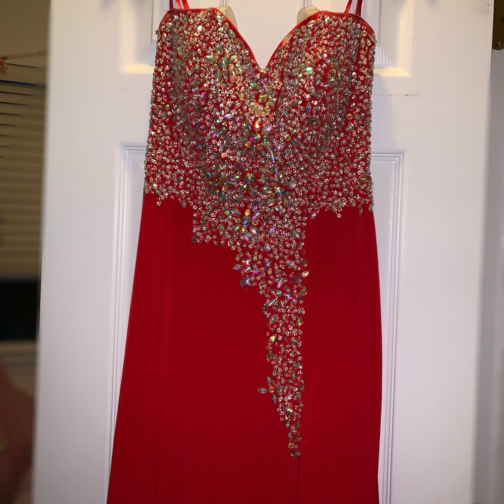 Red sparkly prom dress